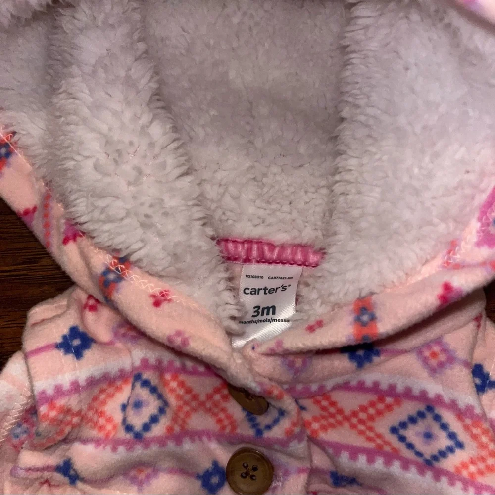 Carter's Pink and White Hooded Vest with Geometric Floral Design